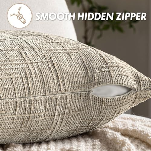 MIULEE Chenille Textured Throw Pillow Covers Light Brown 18x18 Set of 2 - Image 6