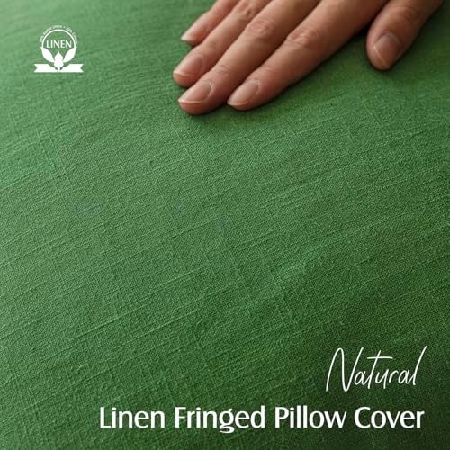 Foindtower Boho Linen Fringe Lumbar Throw Pillow Covers 12×20 Forest Green - Image 2