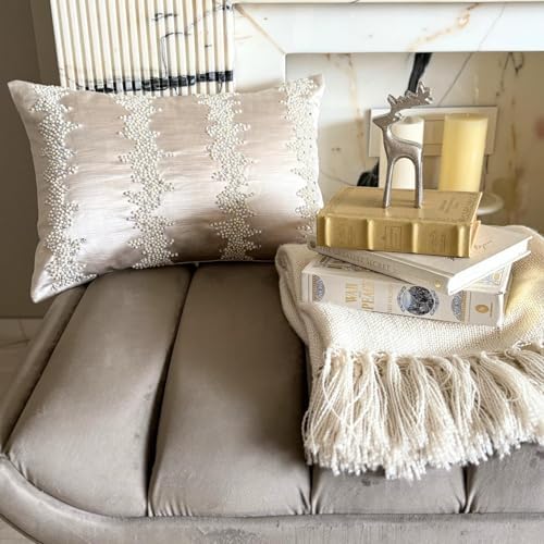 Ivory Decorative Lumbar Pillow Cover 12" x 16" | Pack of 2 Satin Oblong Cushion - Image 5