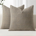MIULEE Linen Plaid Pillow Covers Decorative 18x18 Tan Taupe by MIULEE