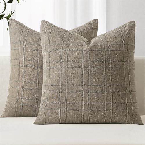 MIULEE Linen Plaid Pillow Covers Decorative 18x18 Tan Taupe by MIULEE