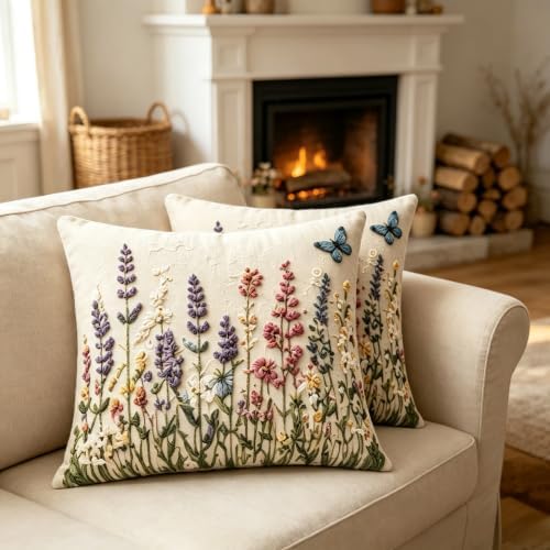 2D flat Wildflower Butterfly Linen Throw Pillow Covers 18x18 Set of 2 - Image 6