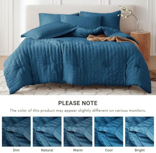MUXHOMO 7 Pieces Queen Comforter Set, Seersucker Bed in a Bag Queen Size - Image 5