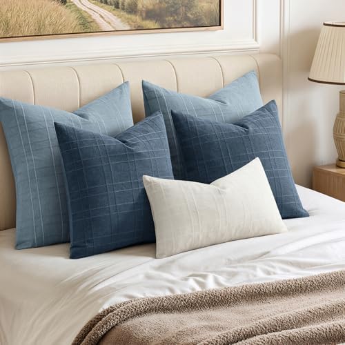MIULEE Linen Plaid Pillow Covers Coastal Decorative 18x18 Dark Blue - Image 5