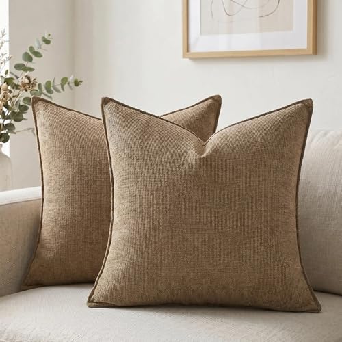 Fancy Homi Set of 2 Brown 18x18 Inch Soft Chenille Decorative Throw Pillow by Fancy+Homi
