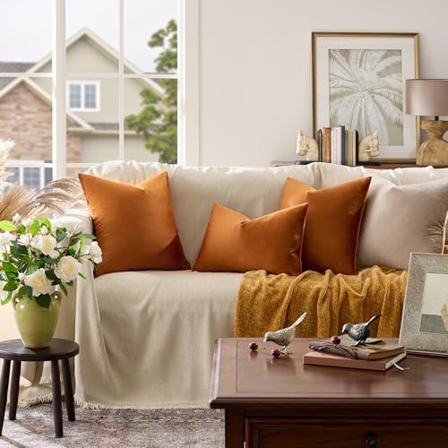 GIGIZAZA Burnt Orange Velvet Throw Pillow Covers 24x24 Pack of 2 - Image 2