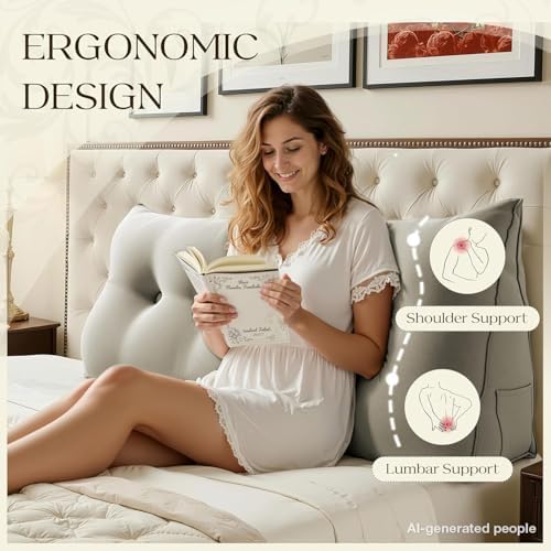 WOWMAX 80% Cotton & 20% Linen Blend Headboard Pillow – Twin Size Reading Wedge - Image 4