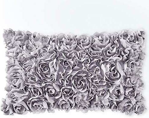 MIULEE Decorative Rose Flower Pillow Cover Pack of 1 Grey 12x20 Inch by MIULEE