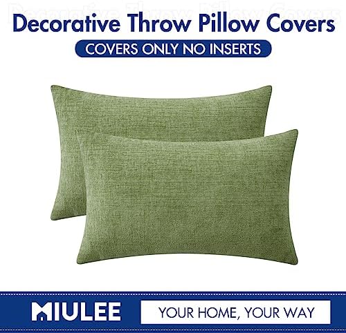 MIULEE Soft Chenille Lumbar Throw Pillow Covers Sage Green 12x20 Pack of 2 - Image 6