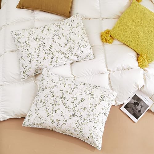 ECOCOTT Pillowcase Queen Size Set of 2, Mini Green Leaves Pattern Printed - Image 4