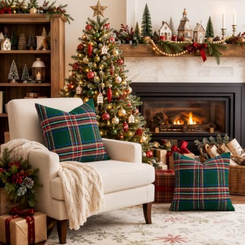 EMEMA Christmas Plaid Pillow Covers 20x20 Set of 2, Tartan Throw Pillow Covers - Image 5