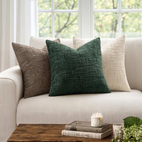 MIULEE Chenille Textured Throw Pillow Covers Dark Green 18x18 Set of 2 - Image 4