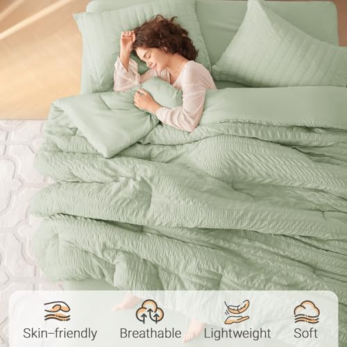 MUXHOMO 5 Pieces Twin XL Comforter Set, Seersucker Bed in a Bag Twin XL Size - Image 2