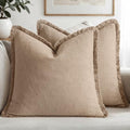 MIULEE Boho Linen Fringe Decorative Throw Pillow Covers Camel 18x18 by MIULEE