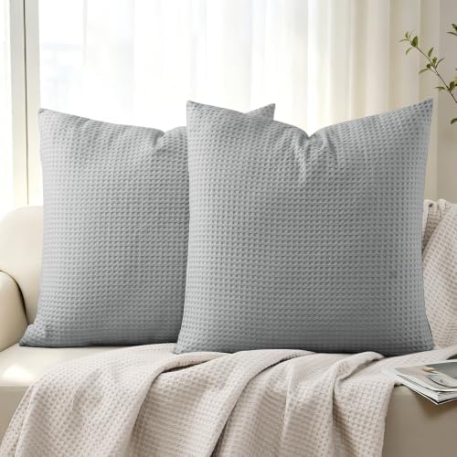 100% Cotton Waffle Weave Throw Pillow Covers Set of 2 by ShunjieHome