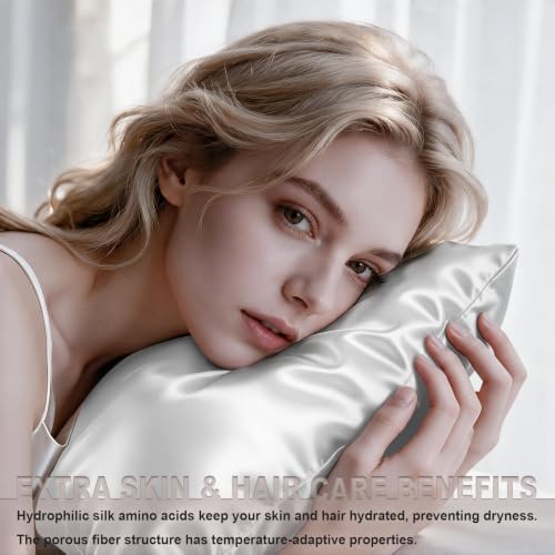 LYSHIN White Silk Pillow Cases 2 Pack Standard Size - Image 3