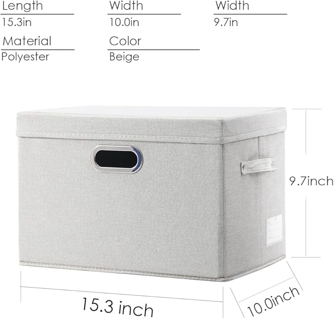 PRANDOM Collapsible Storage Bin with Lid [1-Pack] Fabric Foldable Storage Box Organizer Container Basket Cube with Cover for Home Bedroom Closet Office Nursery Beige(15.3x10x9.7)