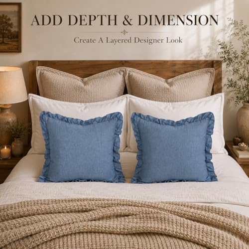 JoraLion Ruffled Throw Pillow Cover 20x20 Solid Dark Blue - Image 2