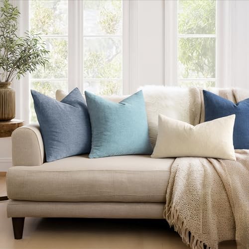 MIULEE Smoke Blue Chenille Couch Euro Throw Pillow Covers - Image 3