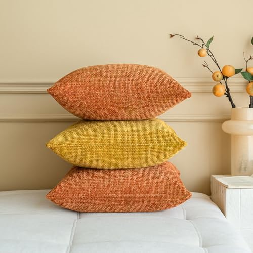 a moment Fall Orange Chenille Throw Pillow Covers 22x22 Inch Pack of 2 Modern - Image 4