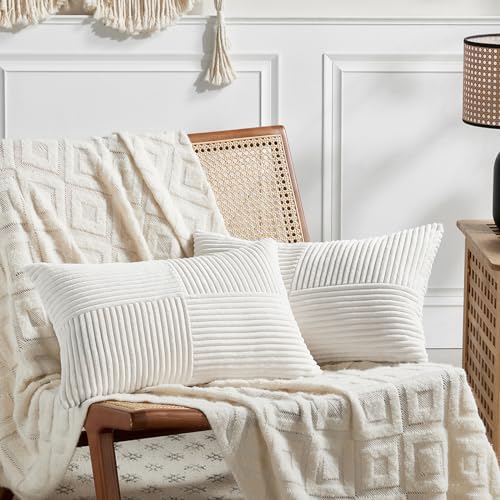 Fancy Homi 2 Packs Cream White Lumbar Decorative Throw Pillow Covers 12x20 Inch by Fancy+Homi