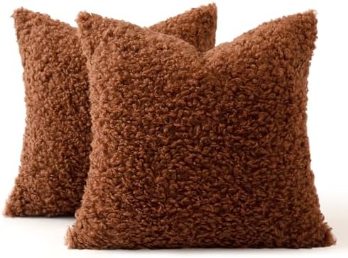 MIULEE Decorative Faux Fur Pillow Covers Sherpa 18x18 Rust - Image 6