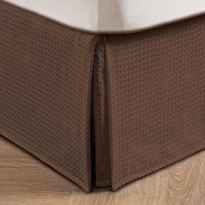MIYE Pleated Waffle Weave Bed Skirt, Tailored Dust Ruffle 14 Inch Drop Easy Fit, Machine Washable (Brown, Full - 14" Drop)