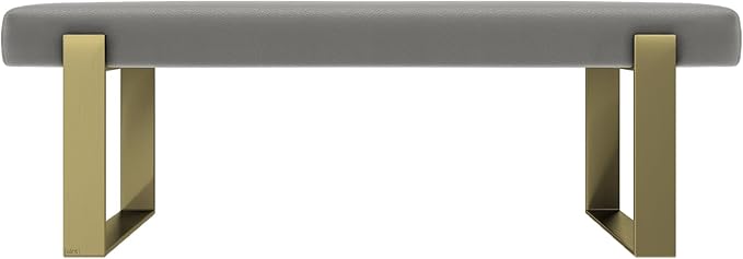 VANT Upholstered Bed Bench - Zigrino Mineral - Burnished Brass - Contemporary Modern, Bedroom Bench Seat, Hallway, or Entryway
