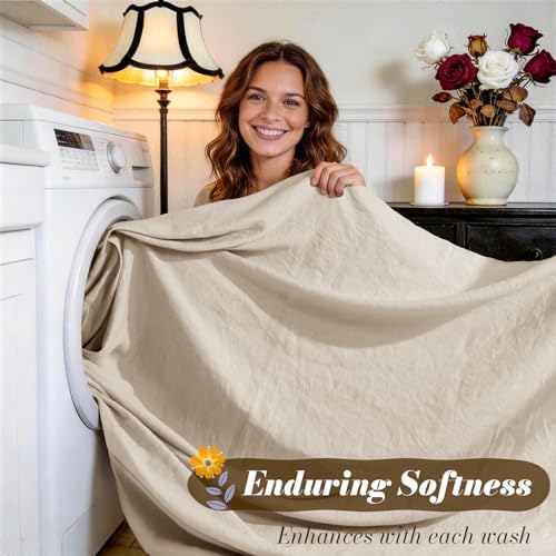 SONORO KATE 100% French Linen Twin Size Sheets Set, Natural Flax Bedding - Image 5