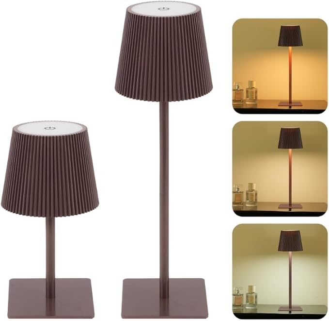 LUTEC 4 Pack Cordless Table Lamp,6000mAh Rechargeable Battery Operated Desk Lamp,Two Adjustable Heights,Waterproof, Touch Control & 3 Color Stepless Dimming for Restaurant/Bedroom/Bars/Outdoor (Brown)