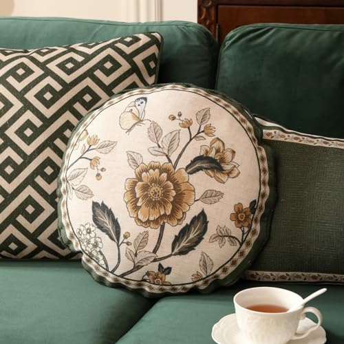 ISAENNE Vintage Elegant Linen Round Throw Pillow Cover, Diameter 16"-Murad D - Image 5