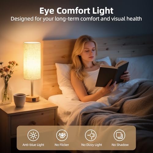 Table Lamp for Bedroom, High-Sensitivity Touch, AC Outlet, USB A+C - Image 5