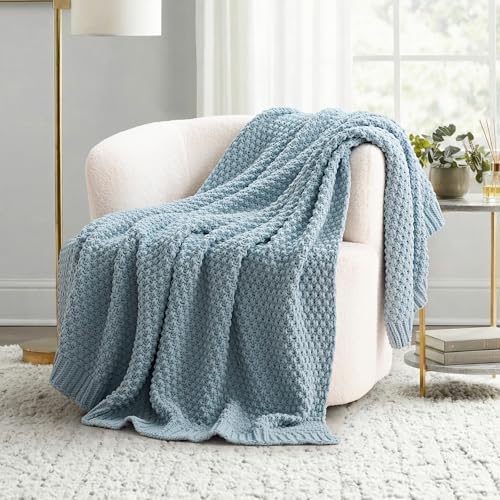 EVERGRACEHOME Chunky Chenille Knit Throw Blanket, 50 x 60, Chambray Blue by EVERGRACE