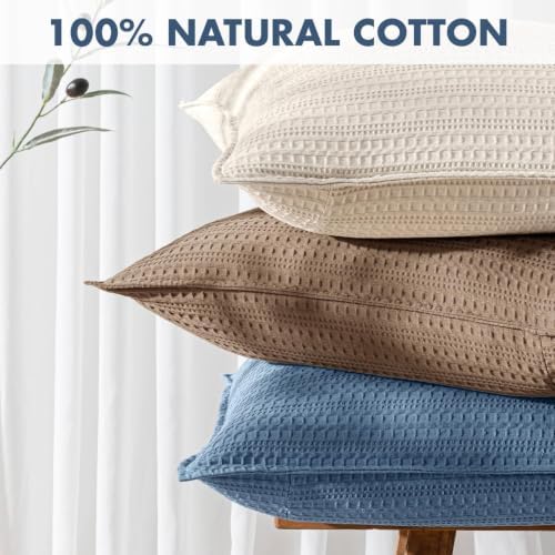 Decorative Waffle Pillow Shams King Size 20x36 Blue 2 Pack - Image 3