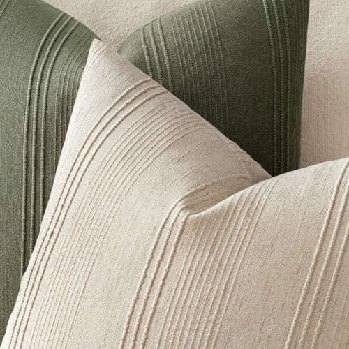 MIULEE Decorative Striped Throw Pillow Covers 16x16 Inch Beige 2 Pack - Image 3