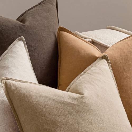 MIULEE Neutral Brown Boho Linen Pillow Covers 18x18 Inch Pack of 4 - Image 6
