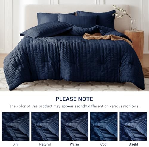 MUXHOMO 7 Pieces Oversized Queen Comforter Set, Seersucker Bed in a Bag - Image 5