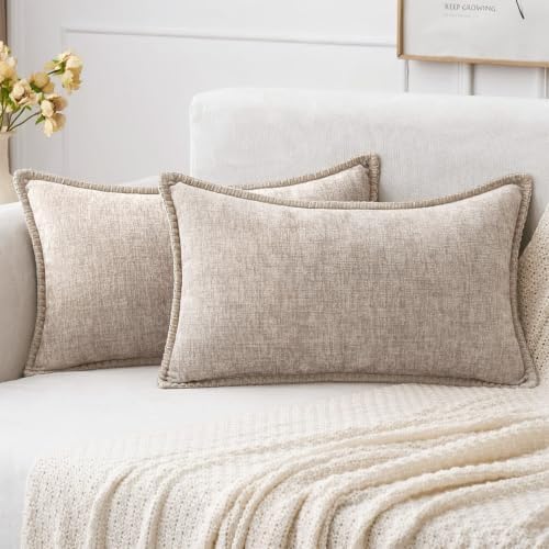 MIULEE Decorative Lumbar Throw Pillow Covers 12x20 Inch Taupe 2 Pack by MIULEE