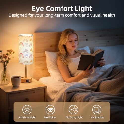 Bedside Table Lamp, Dimmable Touch, AC Outlet, USB A+C (SunRainbow) - Image 5