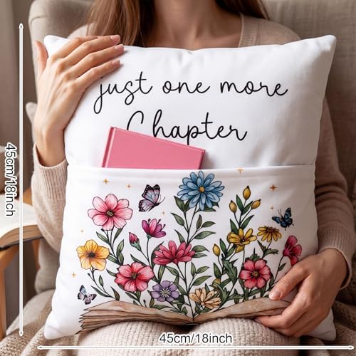 18 x 18 Inch Reading Pocket Pillow Just One More Chapter Pillow - Image 3