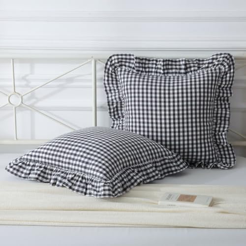Mywinlle Black/White Plaid Ruffle Throw Pillow Covers Set of 2, Checkered by Mywinlle