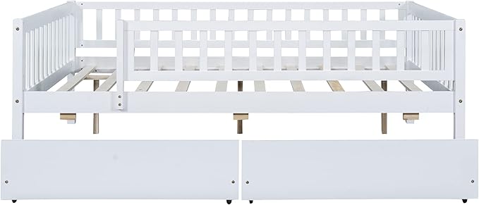 Bellemave Full Size Bed Frames with Rails for Kids, Full daybed Frame with Drawers for Boys/Girls/Adults， White