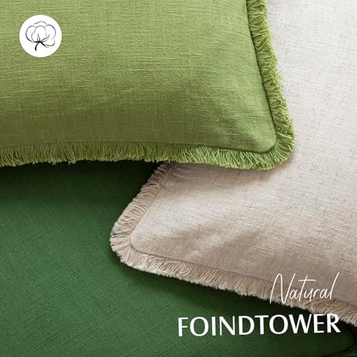 Foindtower Boho Linen Fringe Lumbar Throw Pillow Covers 12×20 Forest Green - Image 4