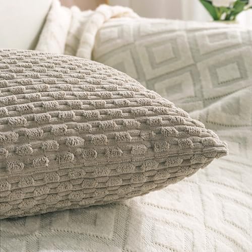 Set of 4 Taupe Decorative Throw Pillow Covers 16x16 Inch Corduroy Pillow Covers - Image 6