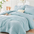 HYMOKEGE Lake Blue Oversized Queen Comforter Set Seersucker 7 Pieces, All by HYMOKEGE
