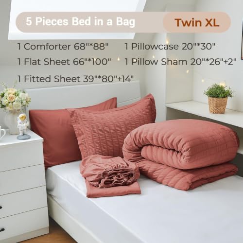 MUXHOMO 5 Pieces Twin XL Comforter Set, Seersucker Bed in a Bag Twin XL Size - Image 4