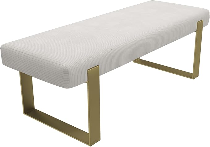 VANT Upholstered Bed Bench - Ribbed Stone - Burnished Brass - Contemporary Modern, Bedroom Bench Seat, Hallway, or Entryway