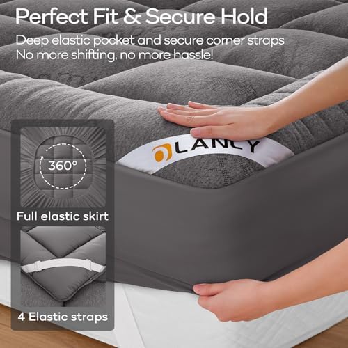 OLANLY Twin Bamboo Viscose Cooling Mattress Topper, Light Gray - Image 4