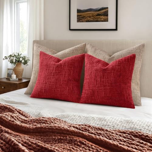 MIULEE Chenille Textured Throw Pillow Covers Red 16x16 Set of 2 - Image 4