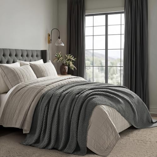 EVERGRACEHOME Chunky Chenille Knit Throw Blanket, Charcoal Gray - Image 3